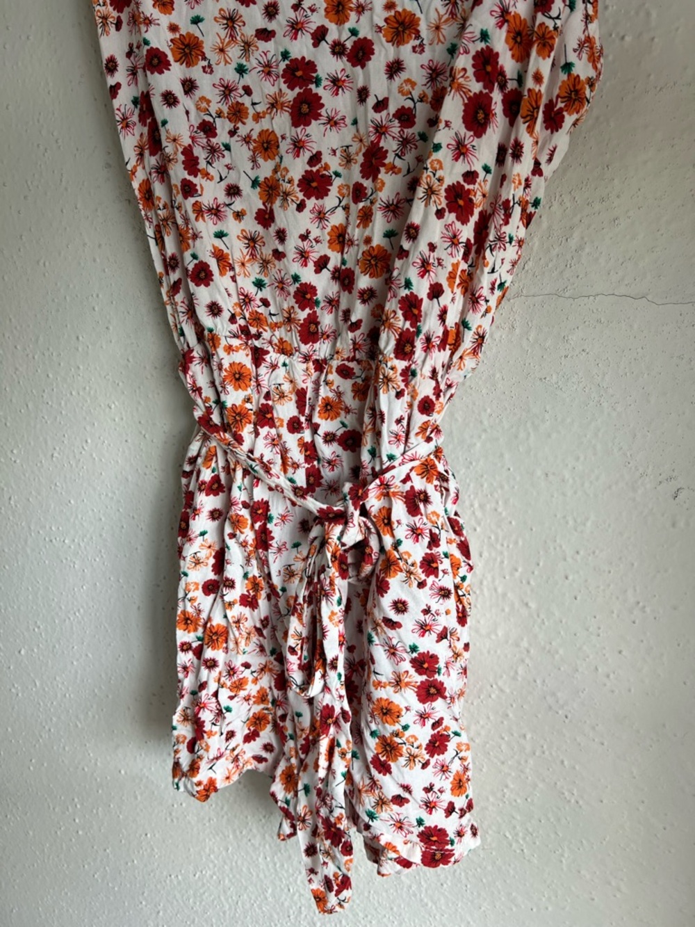 Floral Spaghetti Strap Romper in White with Red & Orange Flowers - Picture 4 of 4